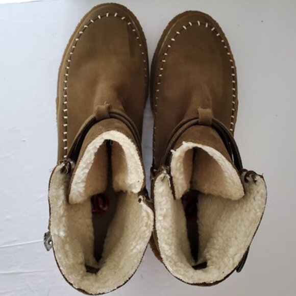 Free People Vegan Suede & Shearling Lined Ankle Boots Buckle Size 10 Cozycore - Picture 6 of 9